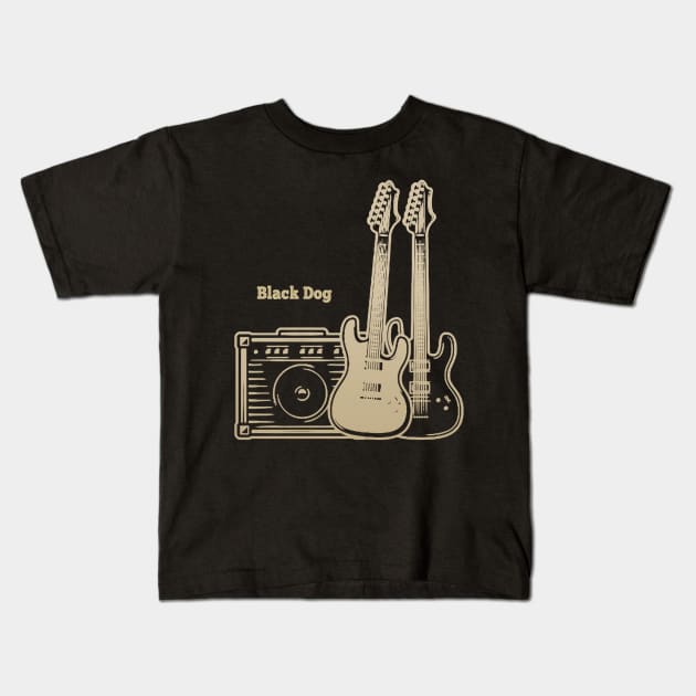 Black Dog Playing With Guitars Kids T-Shirt by Stars A Born
